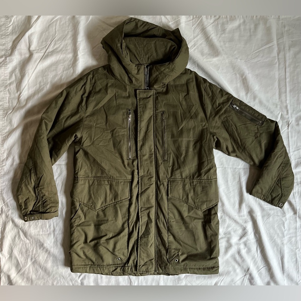 Nova Men Fashion Nova Jacket Medium Olive Green Utility Parka Hooded Cargo